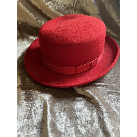 Capas Little Topper Red 100%Wool Felt  Hat Derby Wedding A MUST SEE PHOTOS SIZEM - Picture 4 of 16